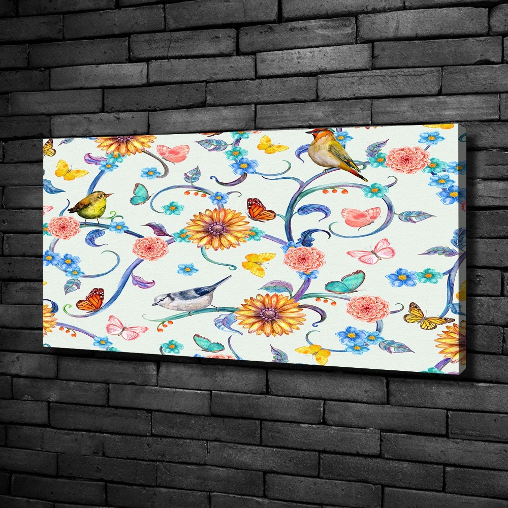 Tableau imprimé sur toile Fleurs et oiseaux