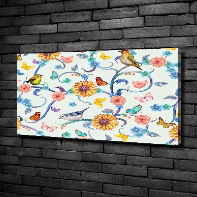 Tableau imprimé sur toile Fleurs et oiseaux