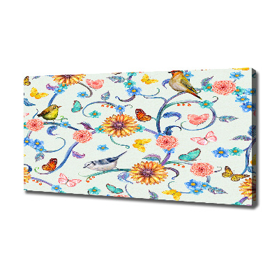 Tableau imprimé sur toile Fleurs et oiseaux