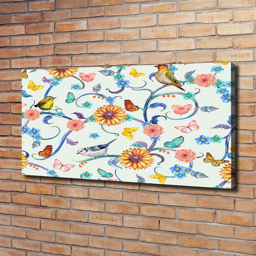 Tableau imprimé sur toile Fleurs et oiseaux