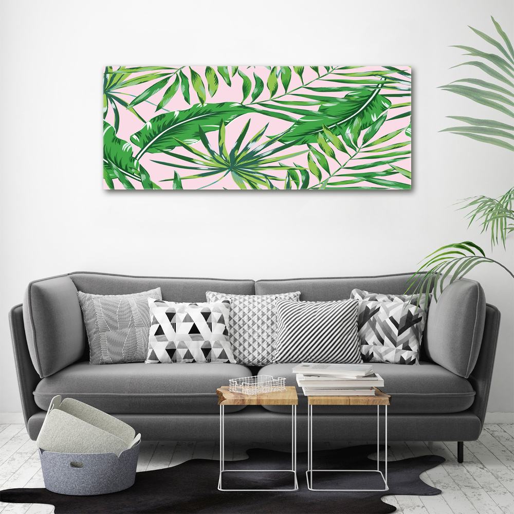 Tableau sur toile Feuilles tropicales fond rose