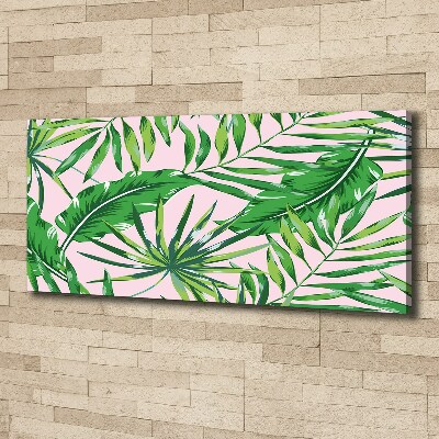 Tableau sur toile Feuilles tropicales fond rose