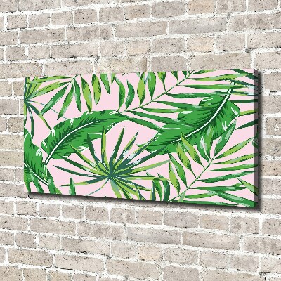 Tableau sur toile Feuilles tropicales fond rose