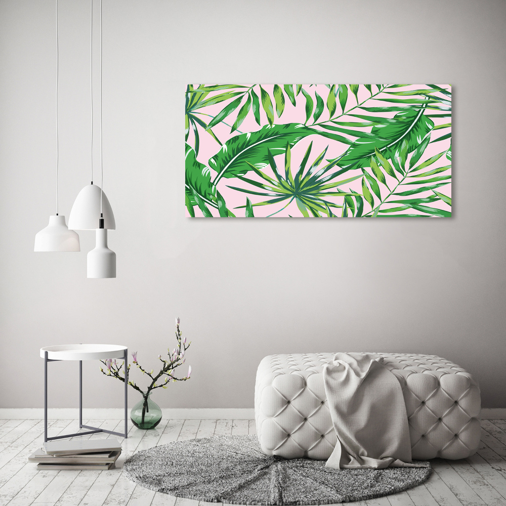 Tableau sur toile Feuilles tropicales fond rose