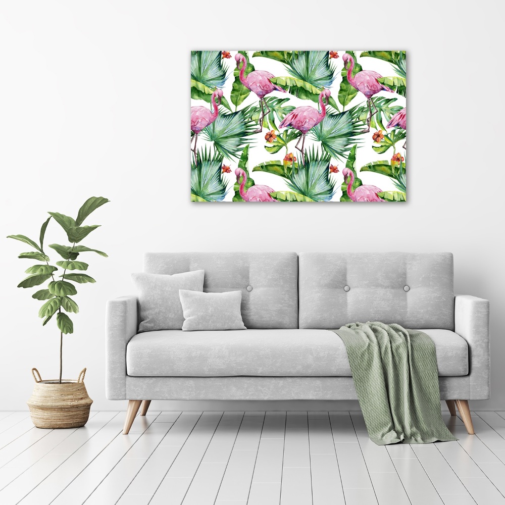 Tableau photo sur toile Flamants et plantes