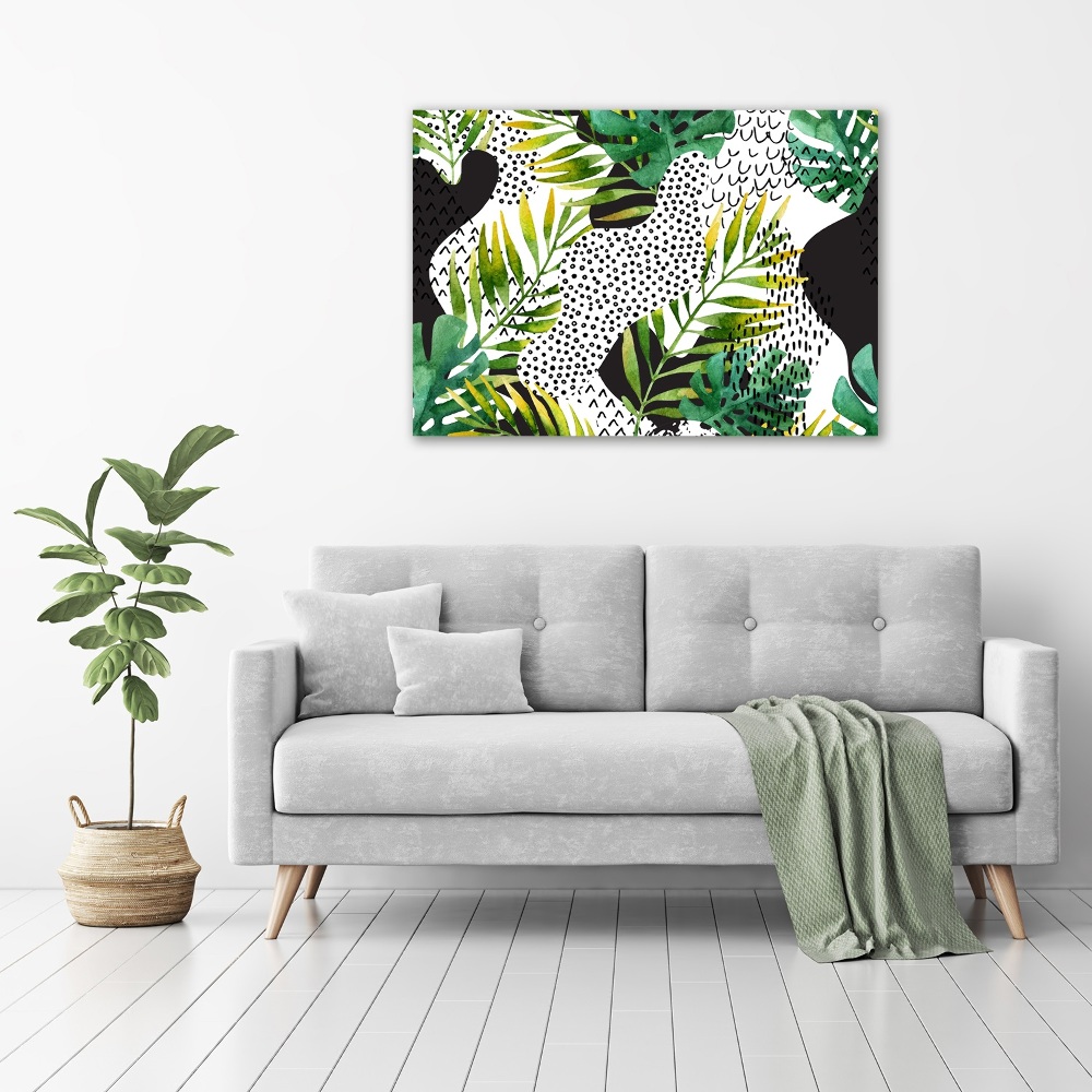 Tableau photo sur toile Feuilles tropicales motif géométrique