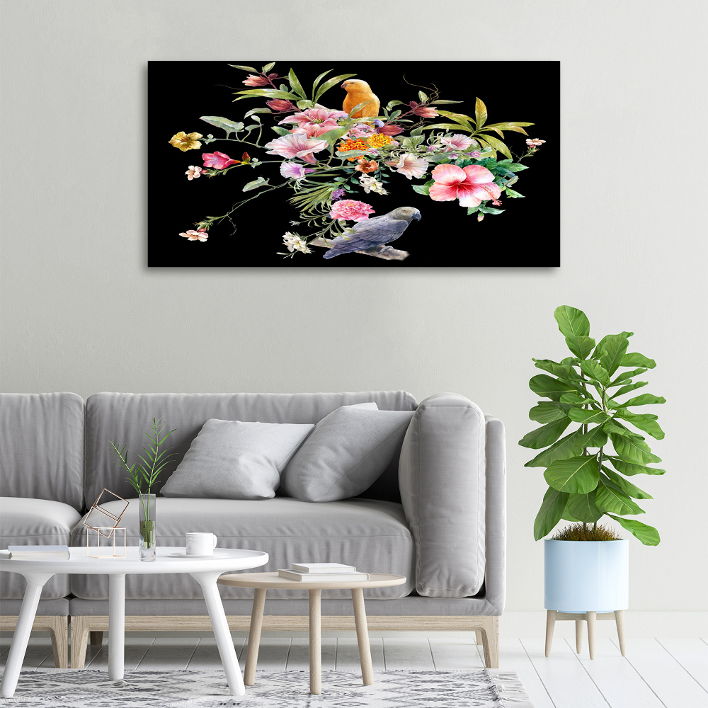 Tableau photo sur toile Fleurs et oiseaux