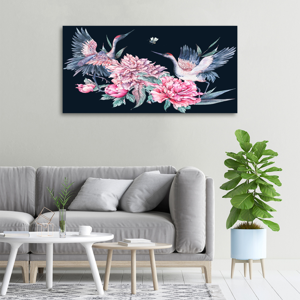 Tableau sur toile Grues et pivoines