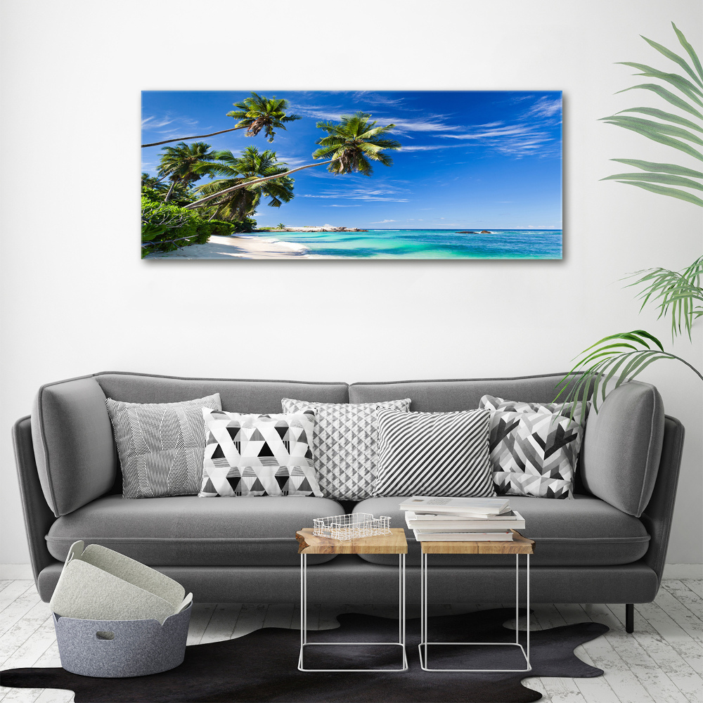 Tableau toile imprimée Plage tropicale palmiers ciel