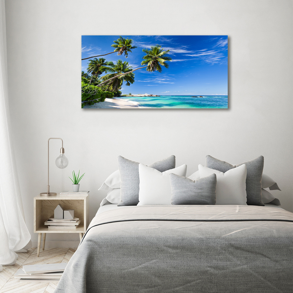 Tableau toile imprimée Plage tropicale palmiers ciel