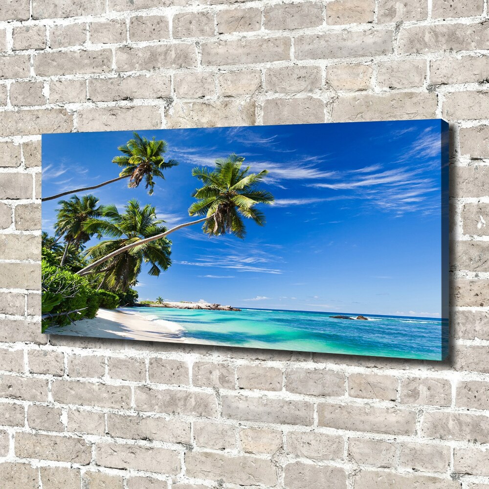 Tableau toile imprimée Plage tropicale palmiers ciel