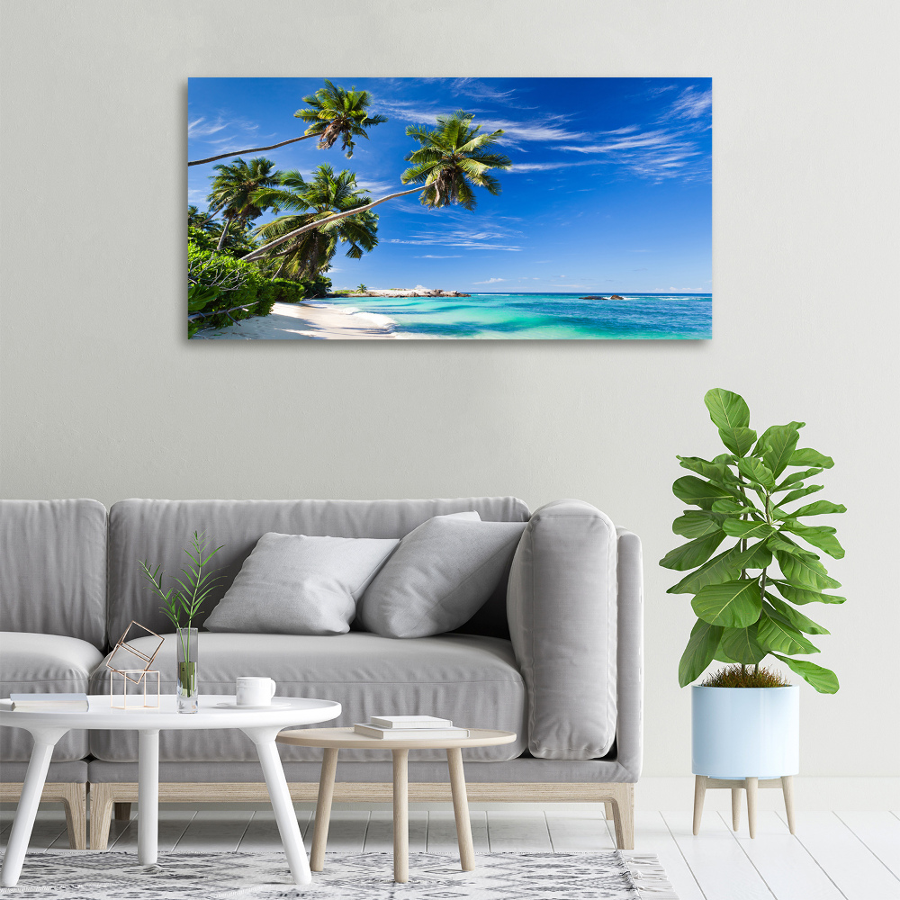 Tableau toile imprimée Plage tropicale palmiers ciel