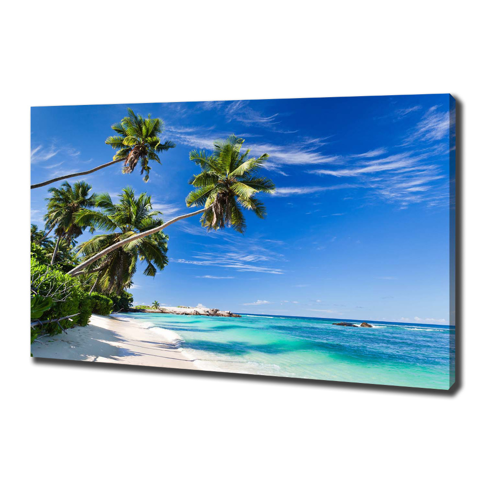 Tableau toile imprimée Plage tropicale palmiers ciel