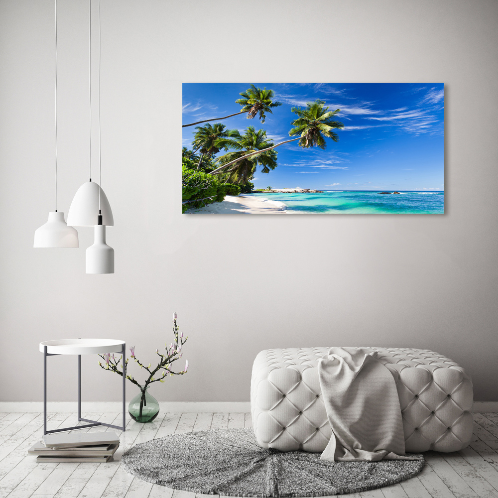 Tableau toile imprimée Plage tropicale palmiers ciel