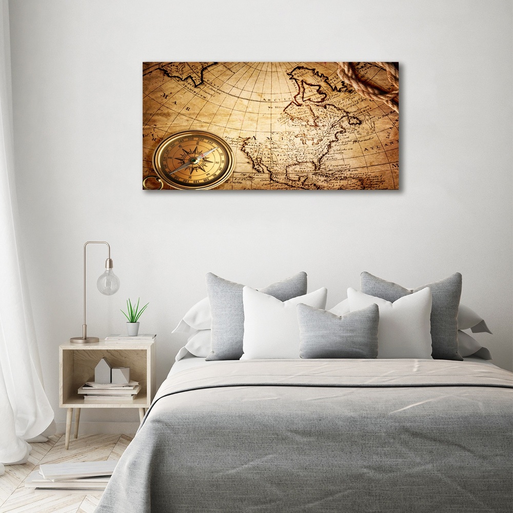 Tableau photo sur toile Boussole sur une carte