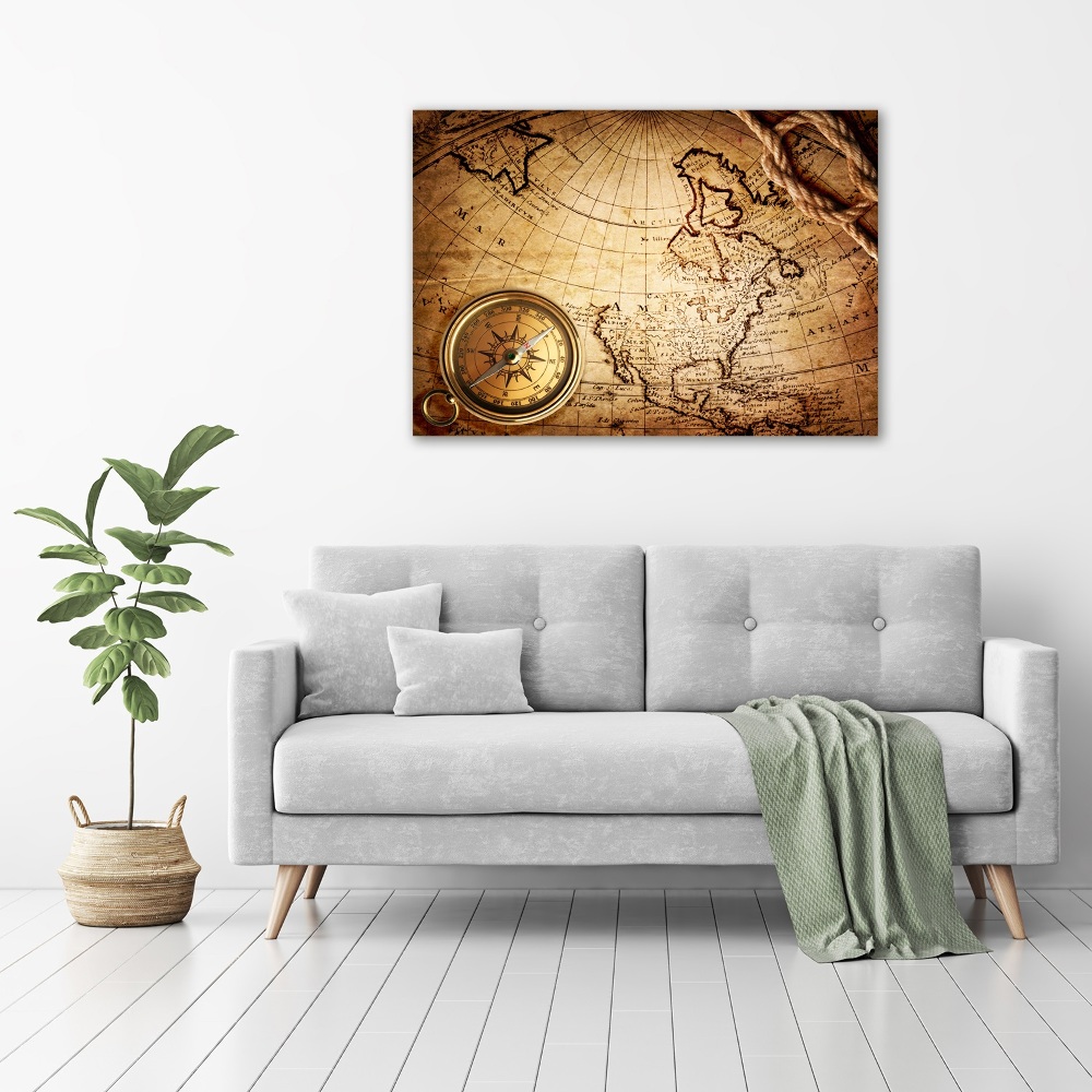 Tableau photo sur toile Boussole sur une carte