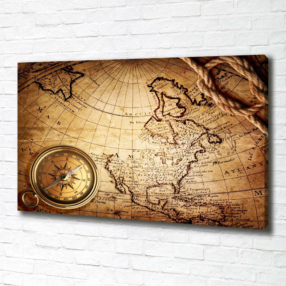 Tableau photo sur toile Boussole sur une carte