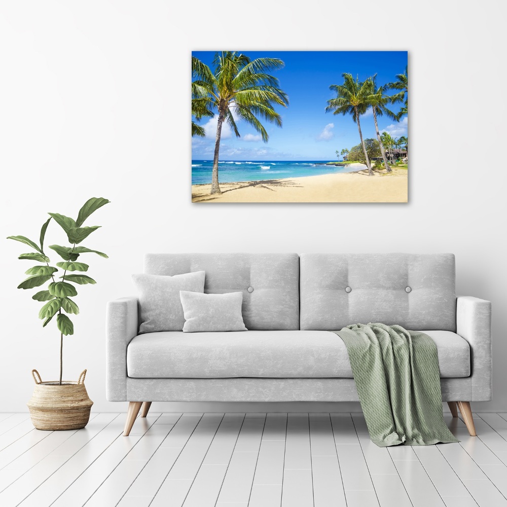 Tableau sur toile Plage tropicale palmiers