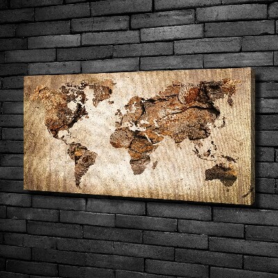 Tableau mural sur toile Carte du monde en bois