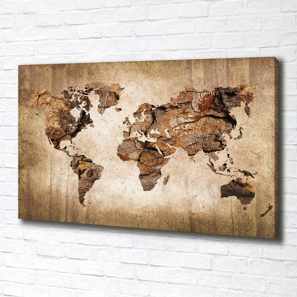 Tableau mural sur toile Carte du monde en bois