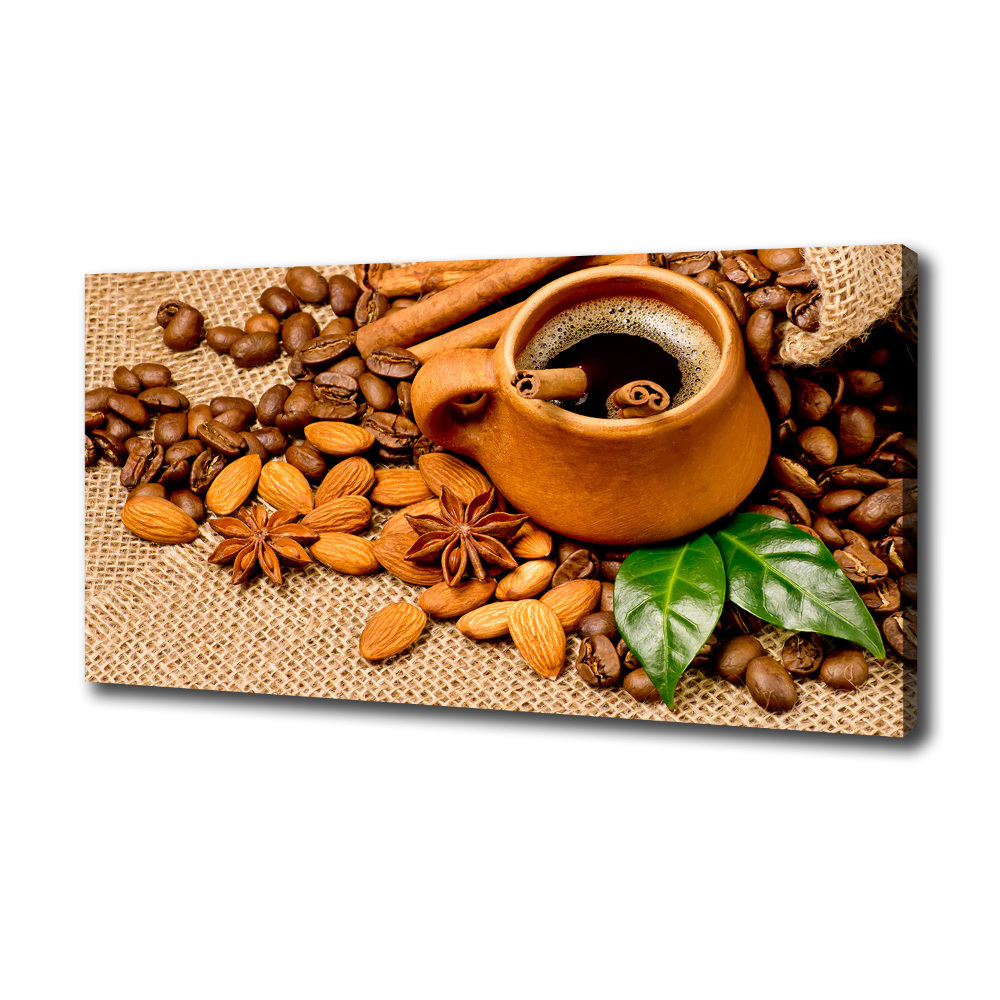 Tableau sur toile Grains de café et tasse