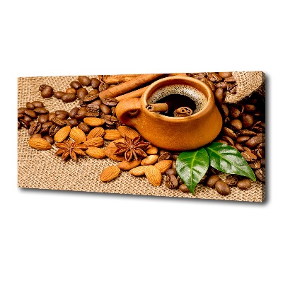 Tableau sur toile Grains de café et tasse