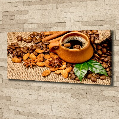 Tableau sur toile Grains de café et tasse