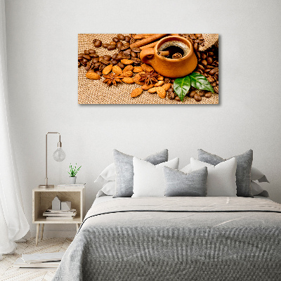 Tableau sur toile Grains de café et tasse