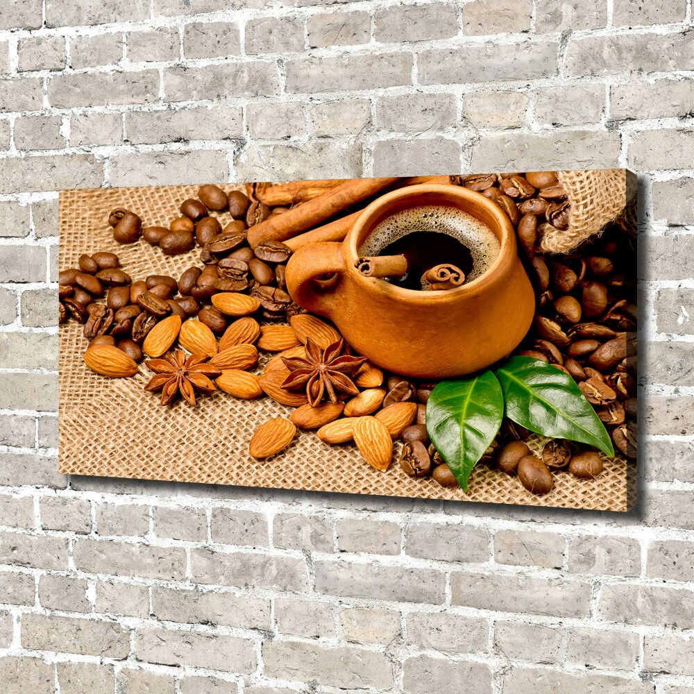 Tableau sur toile Grains de café et tasse