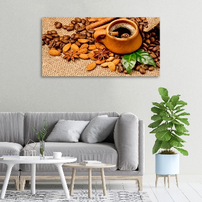 Tableau sur toile Grains de café et tasse