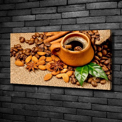 Tableau sur toile Grains de café et tasse