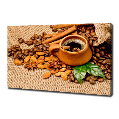 Tableau sur toile Grains de café et tasse