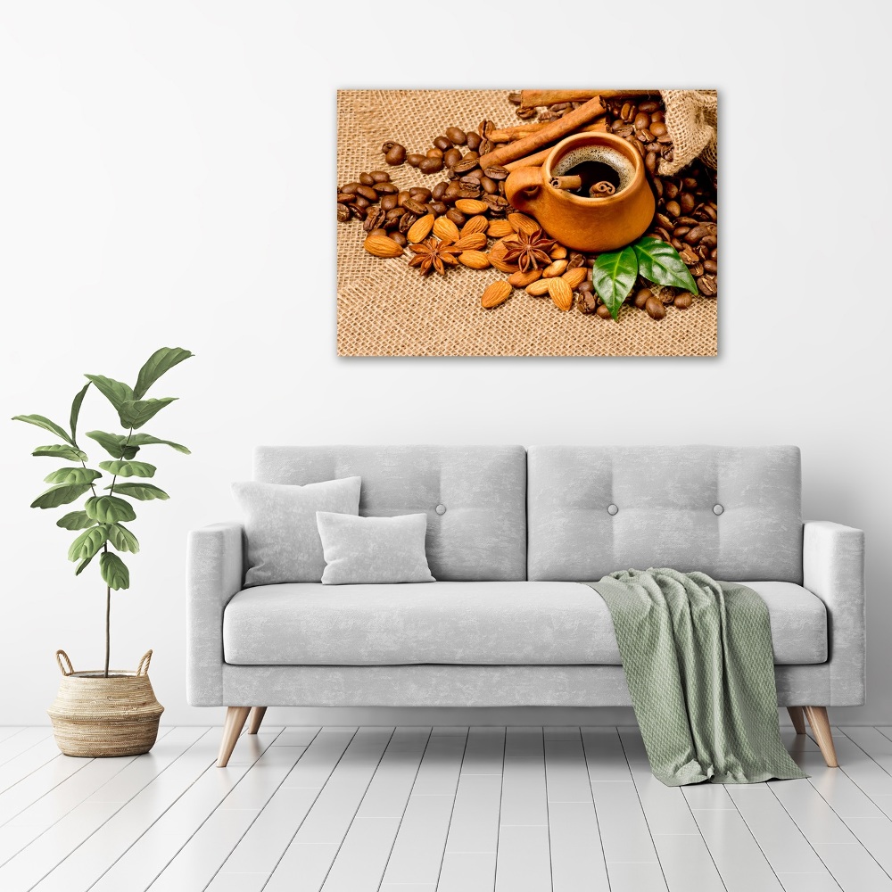 Tableau sur toile Grains de café et tasse