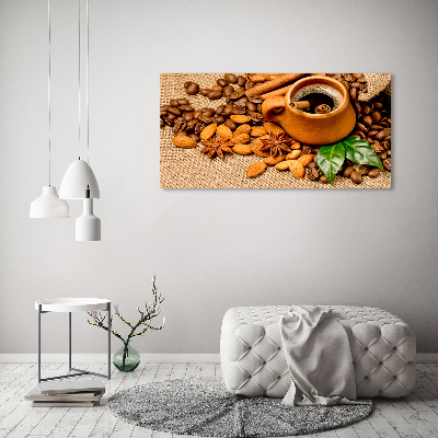 Tableau sur toile Grains de café et tasse