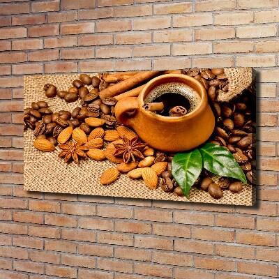 Tableau sur toile Grains de café et tasse