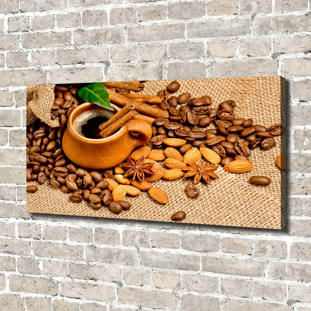 Tableau toile imprimée Grains de café et tasse