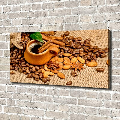 Tableau toile imprimée Grains de café et tasse