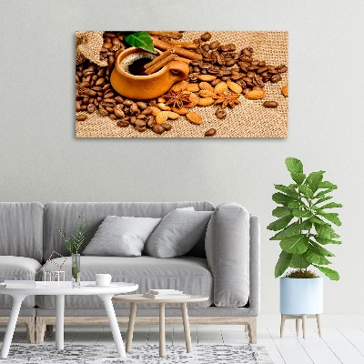 Tableau toile imprimée Grains de café et tasse