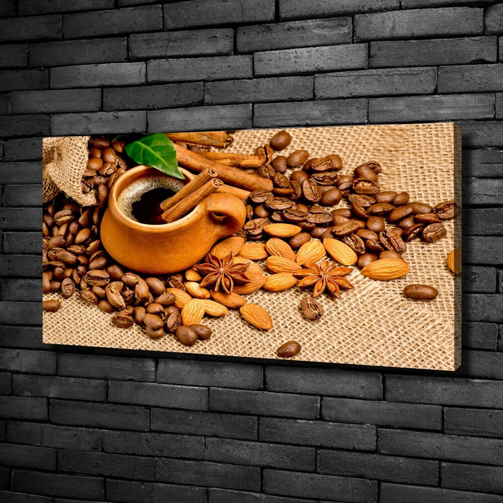 Tableau toile imprimée Grains de café et tasse