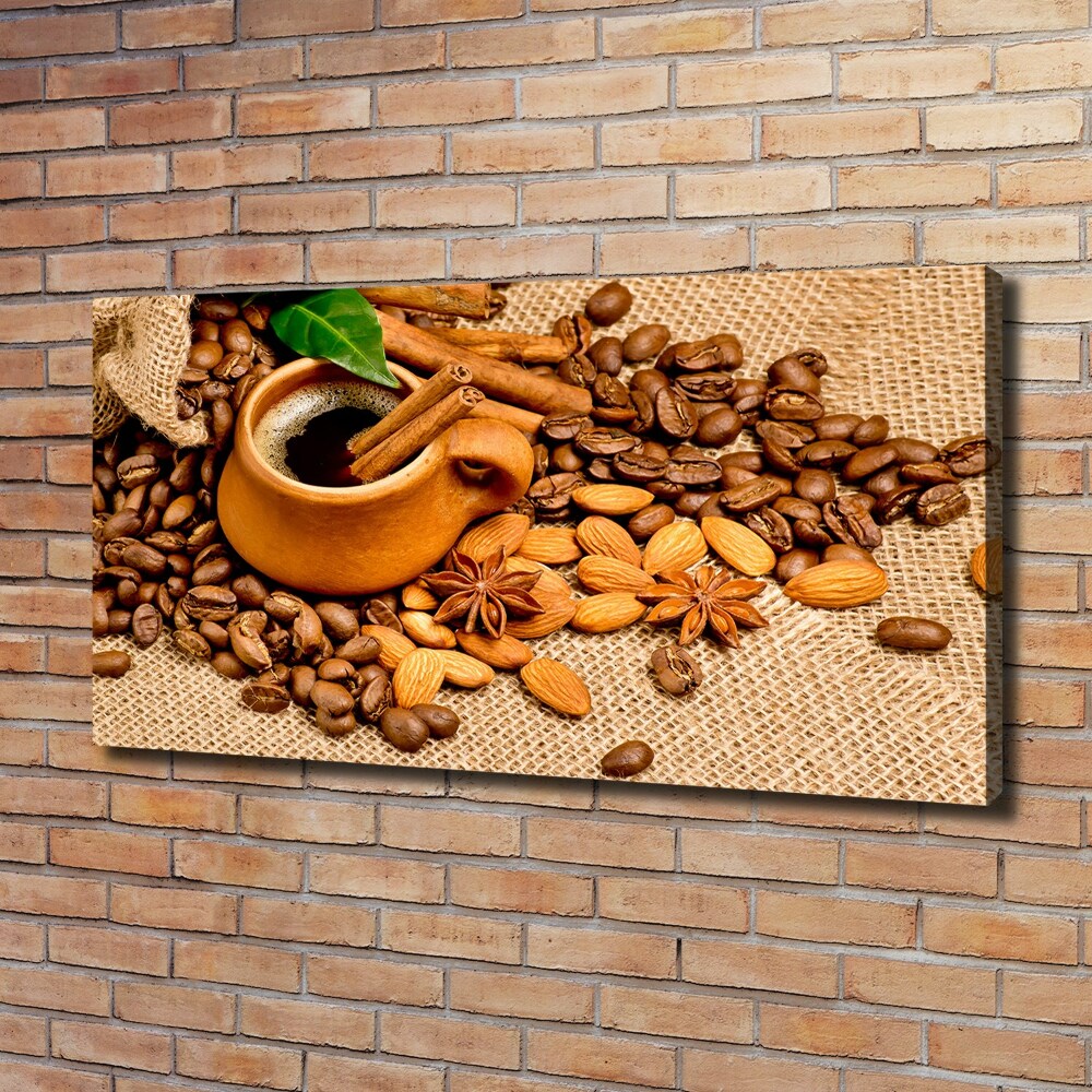 Tableau toile imprimée Grains de café et tasse