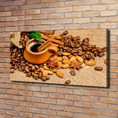 Tableau toile imprimée Grains de café et tasse