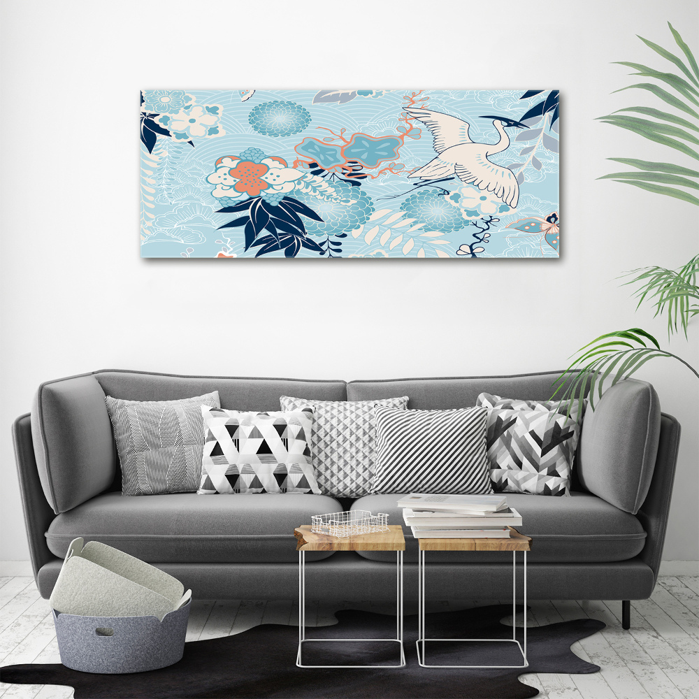 Tableau mural sur toile Grue et fleurs