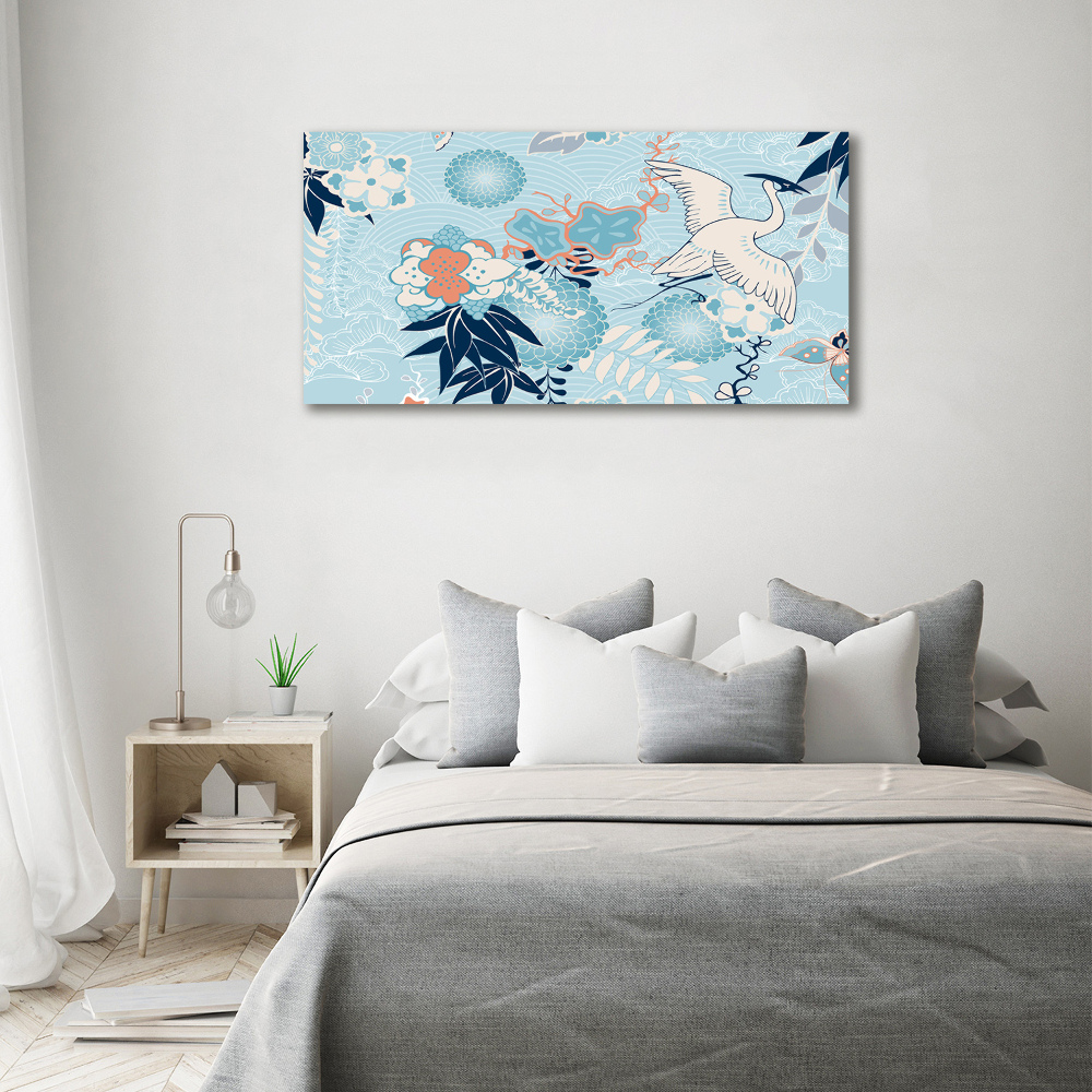 Tableau mural sur toile Grue et fleurs