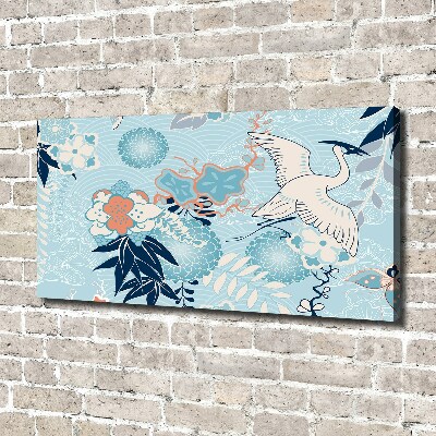 Tableau mural sur toile Grue et fleurs