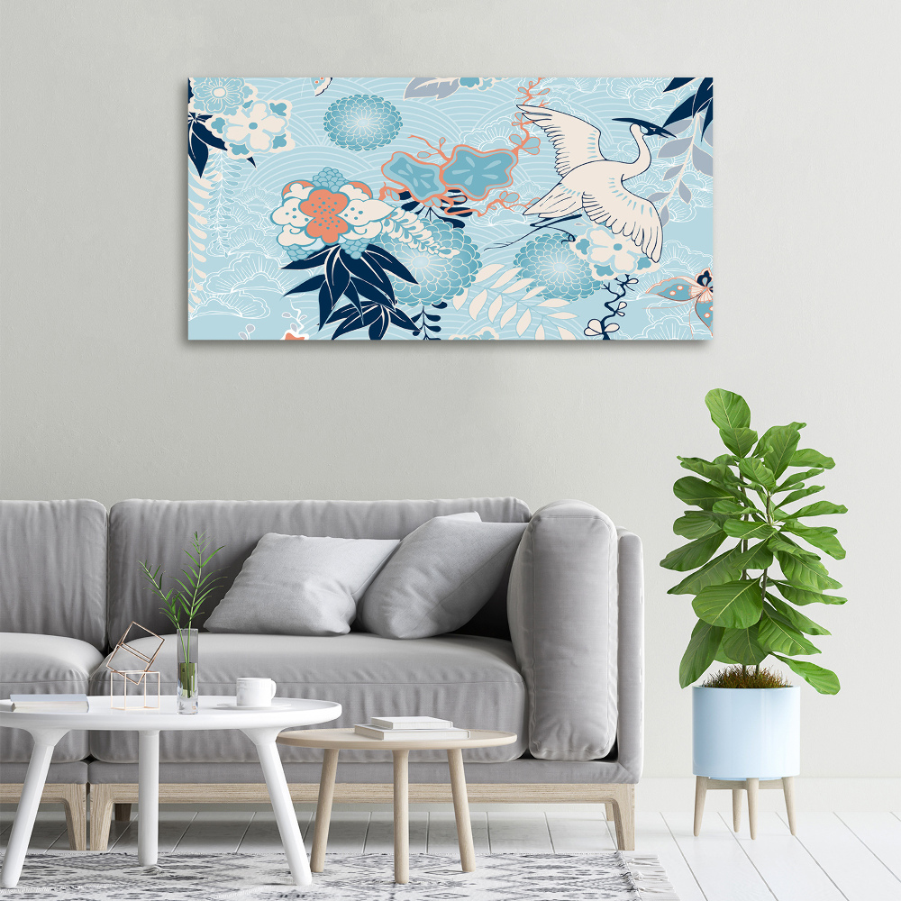 Tableau mural sur toile Grue et fleurs