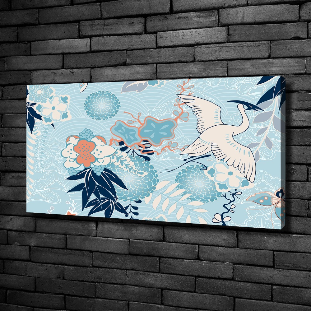 Tableau mural sur toile Grue et fleurs