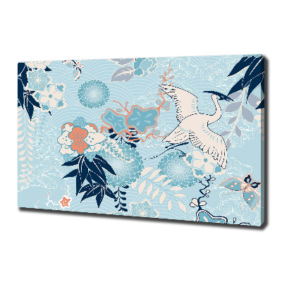 Tableau mural sur toile Grue et fleurs