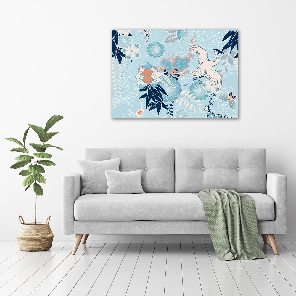 Tableau mural sur toile Grue et fleurs