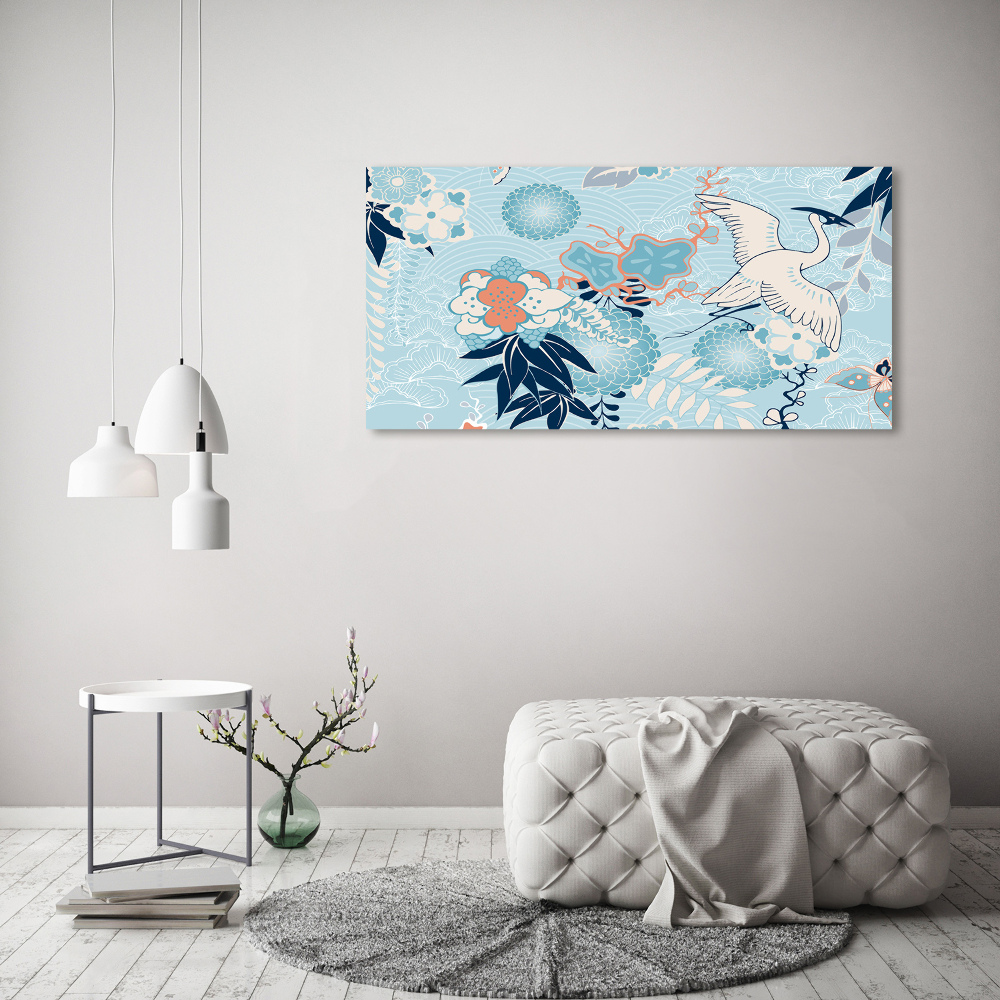 Tableau mural sur toile Grue et fleurs