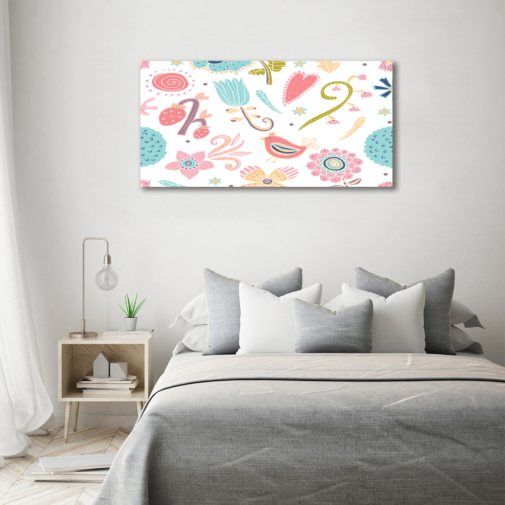 Tableau mural sur toile Fleurs et oiseaux